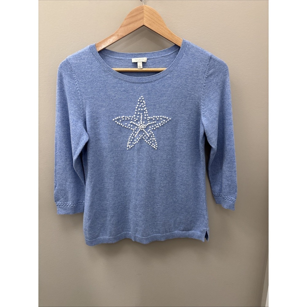 Talbots P Starfish Novelty Sweater Coastal Preppy Pullover Crew Neck Embroidered